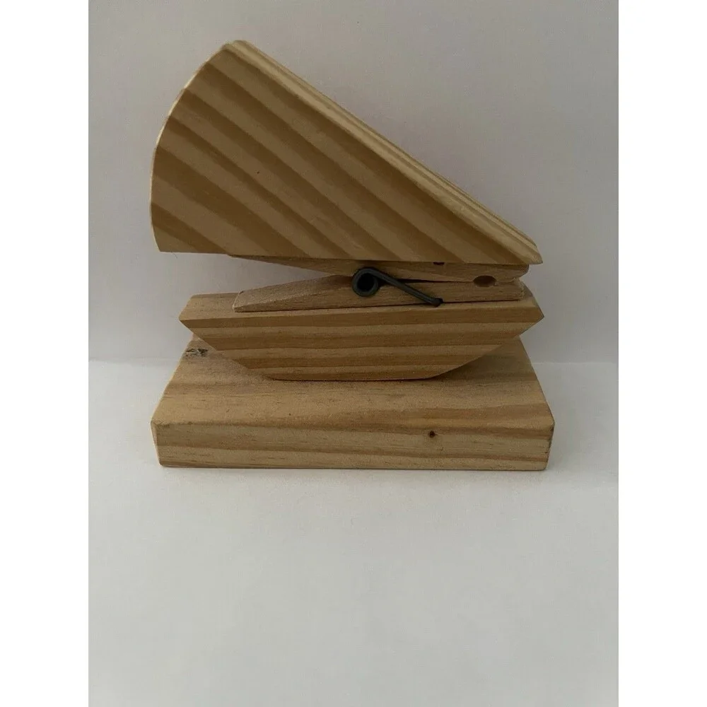 Vintage Wooden Clothespin Memo Holder Boat